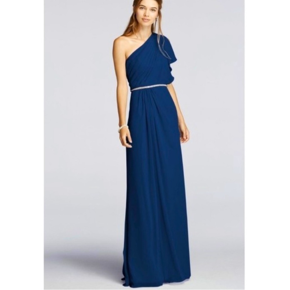 NWT Wonder by Jenny Packham plum silver beaded one shoulder maxi dress size 4